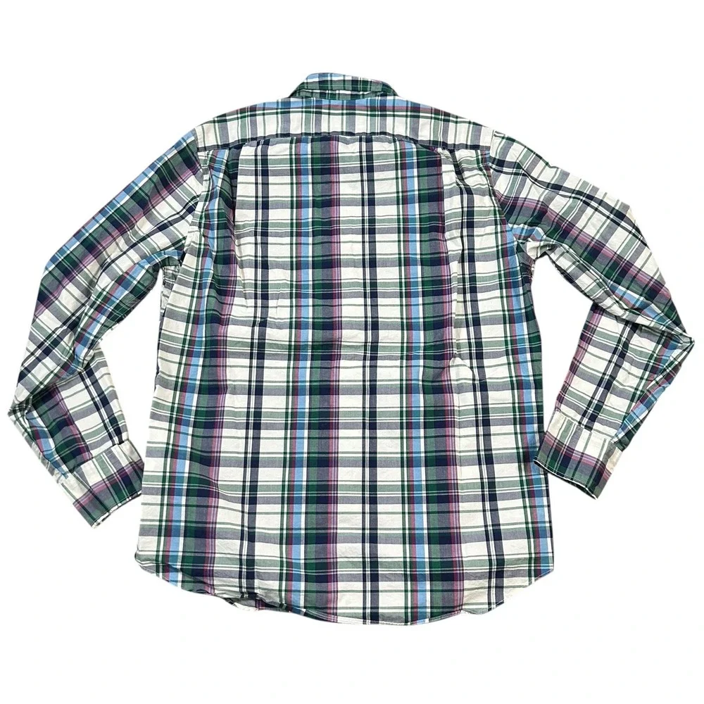 J.Crew Flex‎ Washed Size M Green Plaid Classic Fit Long Sleeve Button Down Shirt